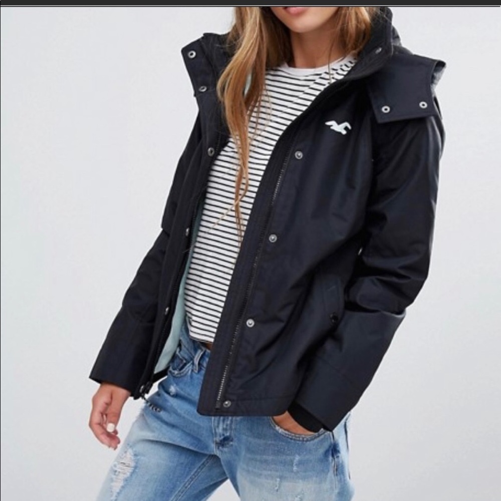 Hollister All-Weather Coat Black/Mint Size: S